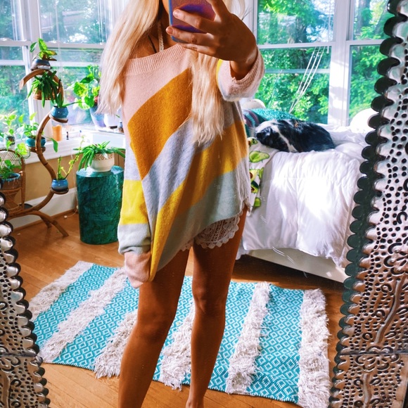 Sweaters - Cozy Sunshine Peach Pink Striped Knit 🌈